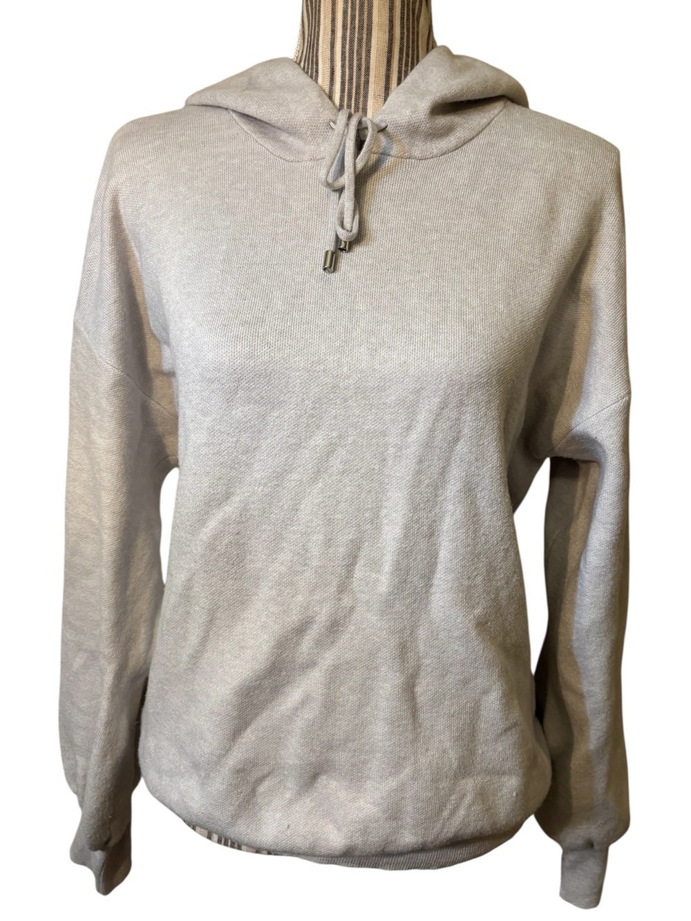 Philosophy Hoodie Large Light Gray Hooded Sweatshirt Stretchy Long Sleeves Ties
